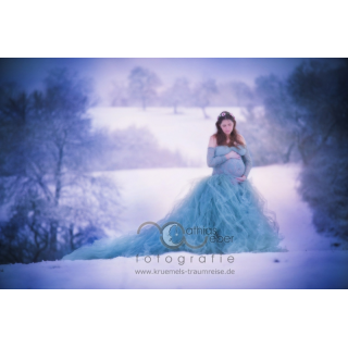 Fotografie Schwangerschaft Babybauch Maternity Winter Schnee BÃ¤ume Wiese Kleid Romantik Outdoor