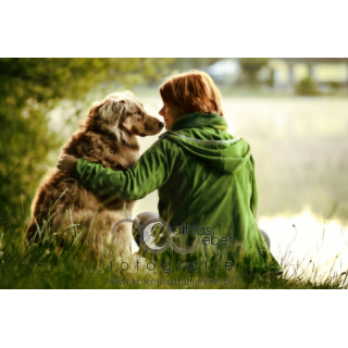 Tierfotografie Saar Pfalz Hund Australian Shepherd Outdoor Freundschaft See Frauchen